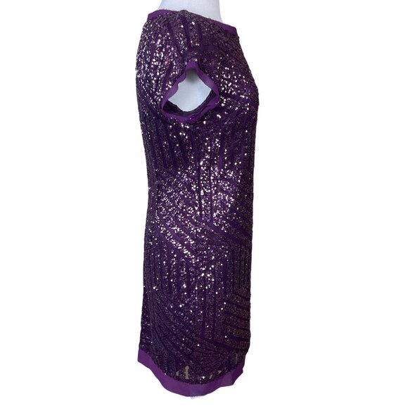 Vince Camuto Cap Sleeve Burgundy Purple Chevron Sequined Shift Dress Sz 10 NWT - Picture 5 of 11